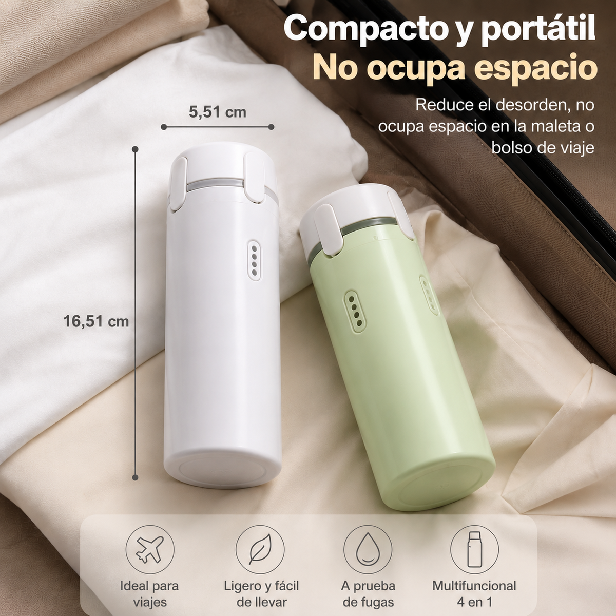 Botella de Viaje 4 en 1 Recargable para Champú, Gel y Cosméticos