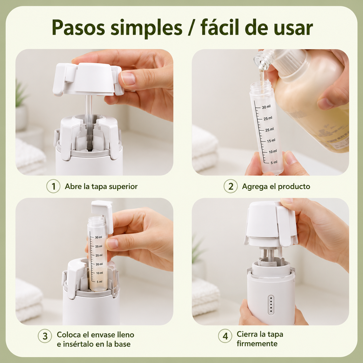 Botella de Viaje 4 en 1 Recargable para Champú, Gel y Cosméticos