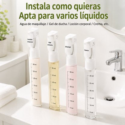 Botella de Viaje 4 en 1 Recargable para Champú, Gel y Cosméticos